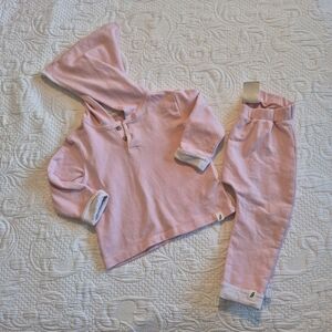 Easy Peasy girls 12 months light pink and oatmeal jogging set hoodie joggers GUC